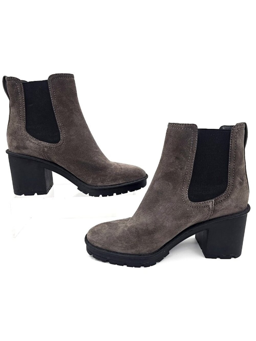 Vince Gray Suede Leather Chunky Block Heel Pull-On Chelsea Bootie Boots Women 7M